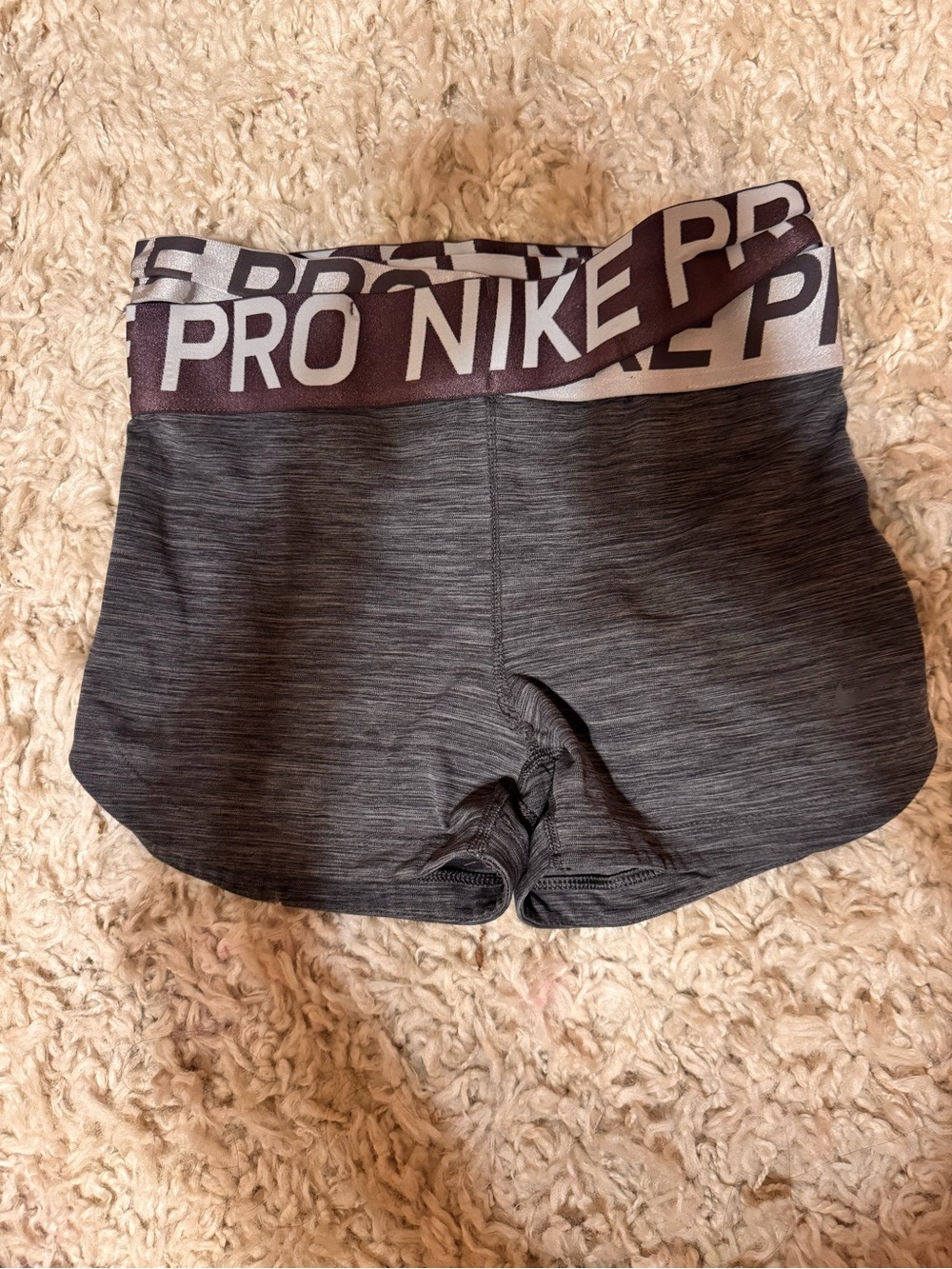 Nike Pro Women's Gray Athletic Shorts with Maroon Waistband